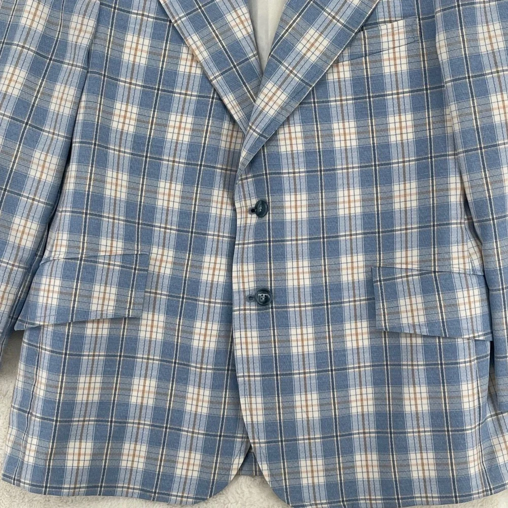 Kuppenheimer Designer Collection Mens Blue Plaid Vintage Sport Coat Blazer 42R